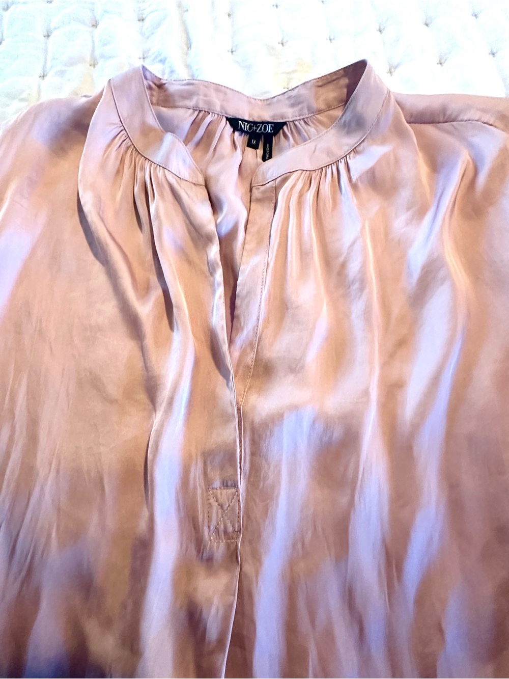 Nic & Zoe Rose Pink Satin Button Front Blouse 1X - Picture 8 of 12
